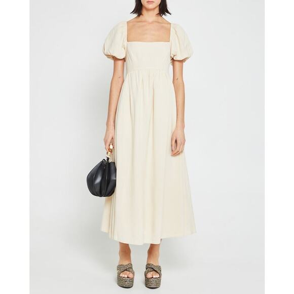 O.p.t Square-Neck Smocked Zeoli Midi Dress Puff Sleeves Cream Size XL NWT - Picture 1 of 14